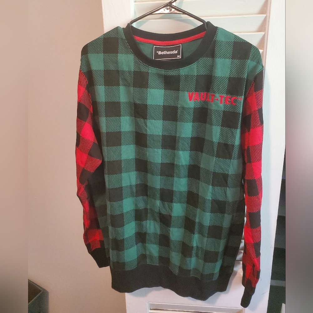 Bethesda Green and red checkered Vault Tec Sweater